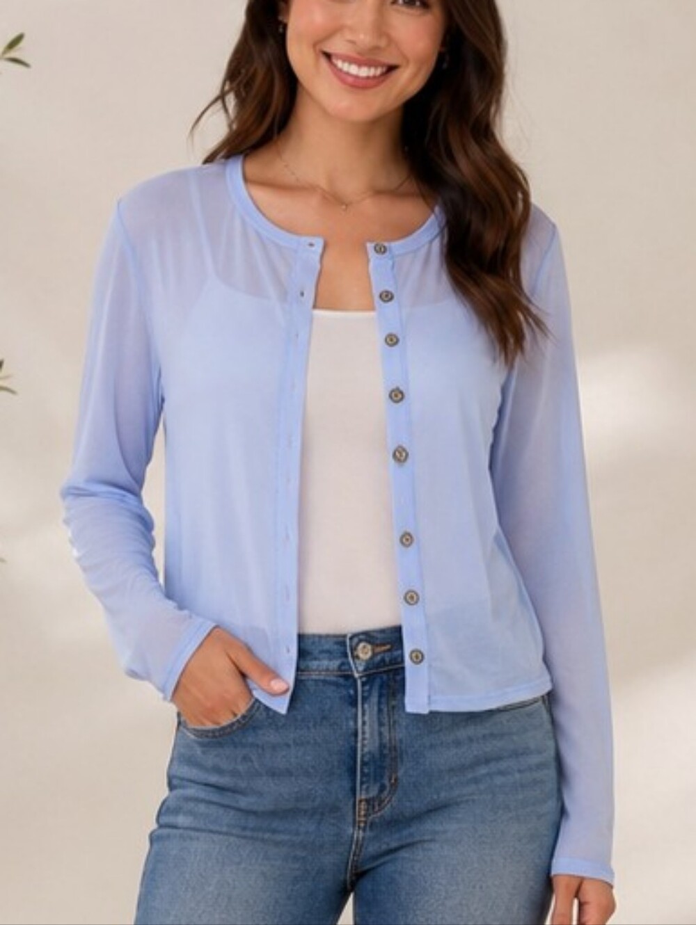 wild fable Light Blue Sheer Button-Front Top Size Large NWT